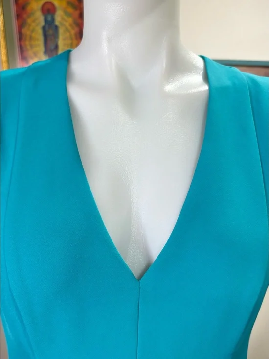 Black Halo Teal Fit & Flare Dress V Neck Cap Sleeve Size 8 USA - Picture 5 of 10